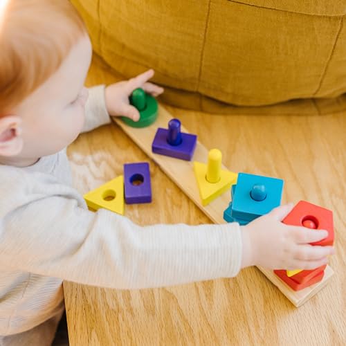 Image of Melissa & Doug Stack and Sort Board - Wooden Educational Toy with 15 Solid Wood Pieces (Pack of 12)