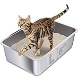 Holintan Stainless Steel Cat Litter Box, 20"x14"x6"(Height) Large Metal Litter Box, Easy to Clean, Non Stick No Smell Litterbox for Adult Cats/Kitty