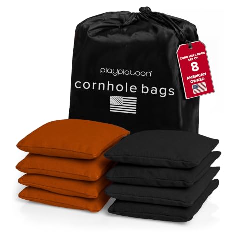 Play Platoon Cornhole Bags Set of 8, Burnt Orange & Black Duck Cloth