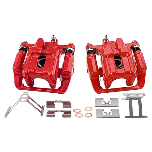 Image of TRQ Rear Brake Caliper Set Painted Red Brackets Compatible with 2001-2003 Acura CL 1999-2008 TL 2003-2011 Honda Element