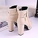 Ladies Fashion Solid Color Leather Belt Buckle Side Zipper Chunky High Heel Short Boots Foot Support Brace (Beige, 7.5)
