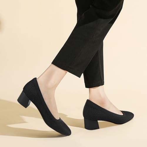 JENN ARDOR Low Chunky Heels Dress Shoes for Women Comfortable Knit Block Heeled Pumps Square Closed Toe Dressy Casual Wedding Party Prom Office Work Slip on Shoes4
