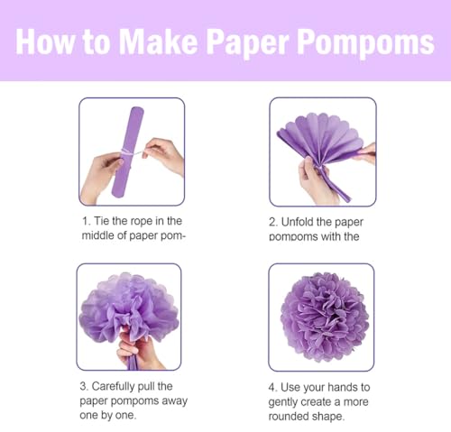 Image of Tissue Paper Pompoms Paper Flower 12 Pcs Pink,Lavender,Light Purple Paper Flower Ball for Birthday Bachelorette Wedding Baby Shower Bridal Shower Party Decoration