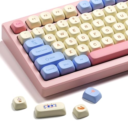 PBT keycaps,MOA Profile Cute Keycaps Pink Kawaii Anime Round Keycaps Set for Cherry Gateron MX Switches Mechanical Keyboards,Rainbow Candy