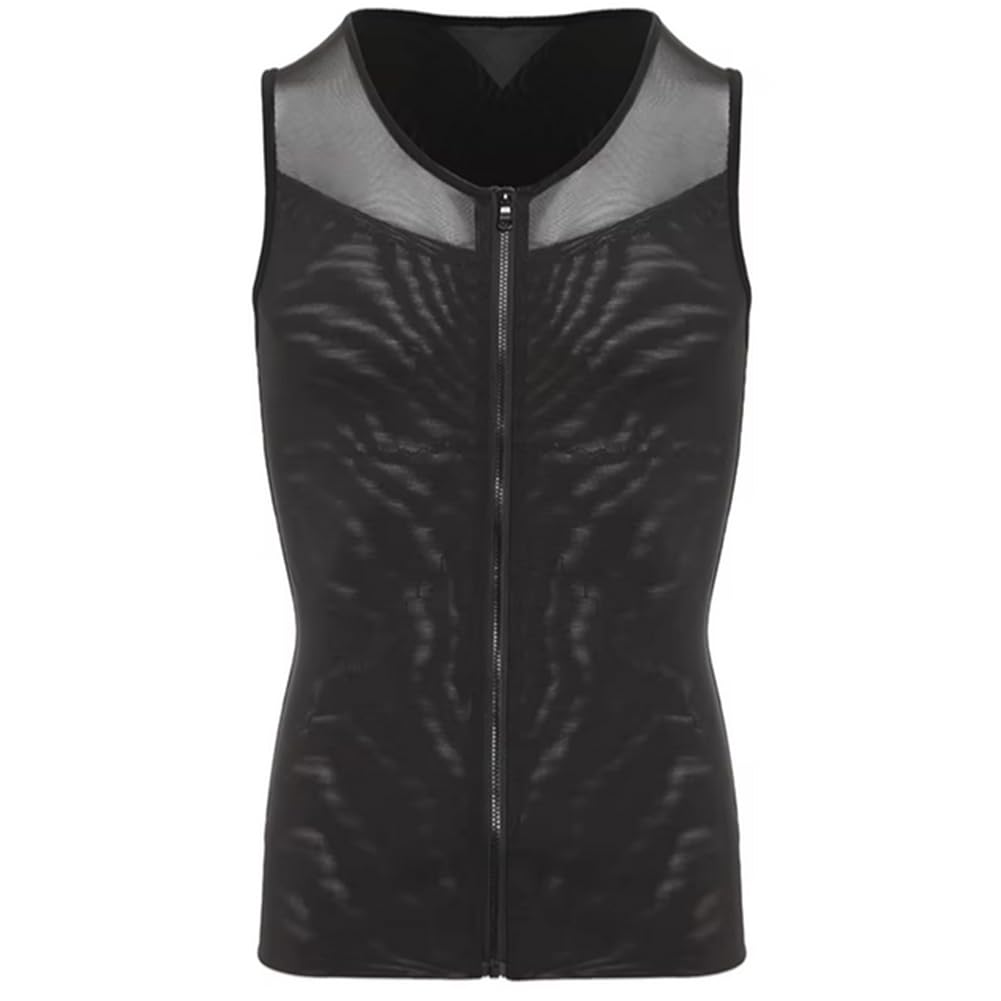 Canotta Dimagrante con Cerniera Frontale, Canotta per Compressione Toracica da Uomo, Gilet per ginecomastia(Nero-Piccolo