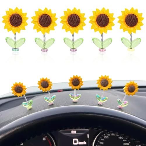 Image of 5Pcs Mini Sunflower for Car Dashboard 2.36 Inches Swinging Sun Flower Car Decor Self-Adhesive Cute Auto Ornaments Removable Auto Interior Accessories for Mirror, Vehicle Gadgets 2025
