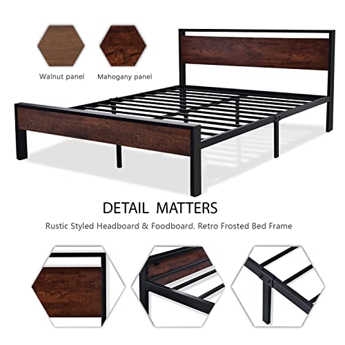 Sha Cerlin 14 Inch King Size Metal Platform Bed Frame With Wooden Headboard And Footboard, Mattress Foundation, No Box Spring Needed, Large Under Bed Storage, Non-Slip Without Noise, Mahogany #TOP6