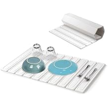 Large Stone Dish Drying Mat for Kitchen Counter 24"x16" Quick Dry Absorbent Collapsible Dish Drying Pad Diatomaceous Earth Mat for Dishes Cups Pots White