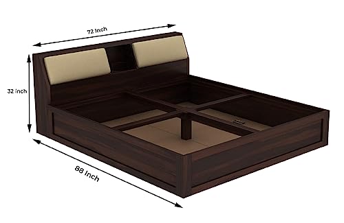 Image of STRATA FURNITURE Sheesham Wood King Size Bed with Box Storage Wooden Double Bed Cot Bed Furniture for Bedroom Living Room Home - (Walnut Finish)
