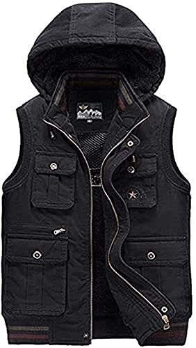Chaleco de pesca Corte tridimensional La gran capacidad no puede pagar la pelota Multi-Pocket Casual Plus Fleece Mantente al director de fotografía caliente HMLIFE (Color : Black  Size : 3XL)