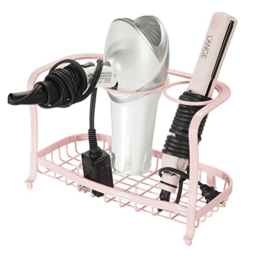 mDesign Metal Hair Tool Organizer, 3 Sections, Light Pink