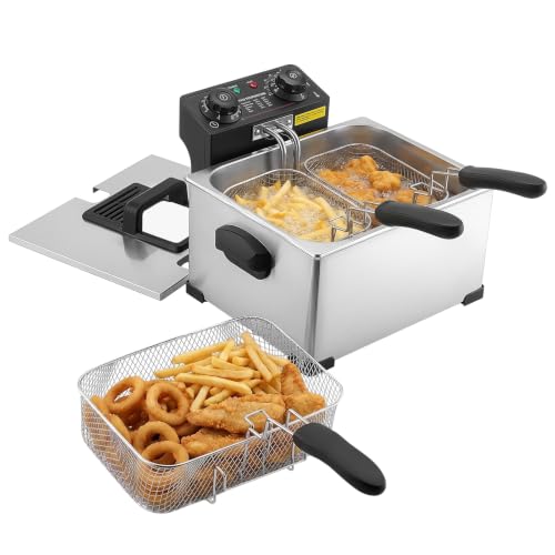 Image of VEVOR Commercial Electric Deep Fryer, 9.51 Qt, 1700W Stainless Steel Countertop Fryer with Large & Small Baskets, Overheat Protection, Temp Control, Timer, Detachable for Home Restaurant Use, Silver