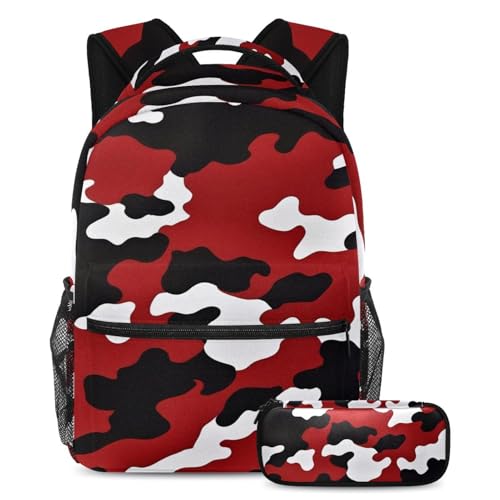 Sac d'école enfants garçons filles ado camouflage rouge grand format