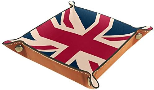 Mapotofux Women Girls Leather Square Dish Trinket Plate Jewelry Tray, I Love The UK Vintage British Flag Mothers Day Birthday Gift, 20.5x20.5cm