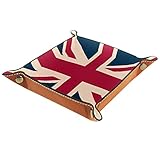 Mapotofux Women Girls Leather Square Dish Trinket Plate Jewelry Tray, I Love The UK Vintage British