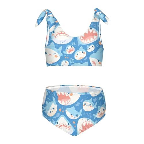 KLL Fish sea Water Blue Pattern Girls 2 Piece Bikini Sets Scoop Neck Swimming Swimsuit Swimsuit