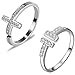 Produktbild Gilind 2 Ringe aus 925er-Sterlingsilber mit Zirkoniasteinen, Kreuz- und T-Form, offenes Design, einfach verstellbar, schmaler Ring für Verlobung, Valentinstag, Geburtstag