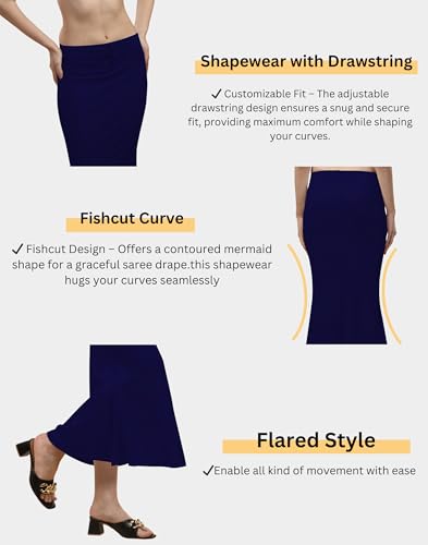 Image of Women's Polyester Blend Shapewear Patticoat Fishcut Flare Pattern Stretchable Drawstring Waist Maxi Length and Slim Fit Body Shaper Peticoat for Saree Daily Use Peticoat