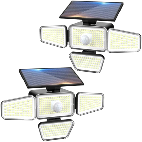 Peasur 2 Stück Solarlampen für Außen mit Bewegungsmelder, 318 LED Solarleuchten Aussen, IP65 Wasserdicht Solar Aussenleuchte für Garten Balkon Garage Zaun