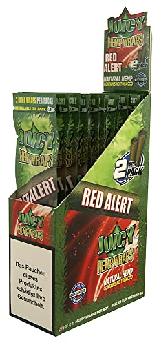 M.L Juicy Jay Hanf Hemp Wraps Aroma Geschmack Flavour Rolling Long Paper King Size Größe Hanf Hemp Natural Tabakfrei ganzer Karton mit 50 x Wraps (Red Alert (Erdbeere))