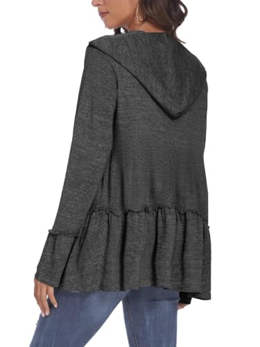 Image of DEESHA Plus Size Zip Up Hoodie for Curvy Women Spring Ruffle Hooded Sweatshirts Jacket Cardigans Lightweight