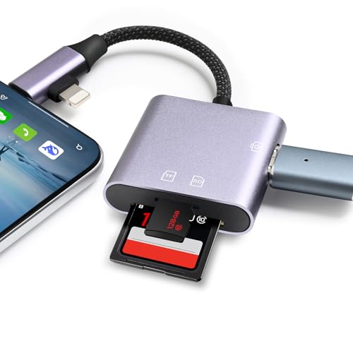 hua xun yuan SD Card Reader for iPhone 15-17, USB C SD Card Reader Memory Card Reader with iOS & USB-C Connector, Card Adapter with SD/MicroSD/USB-A 3 Slots, Plug and Play, No App Required