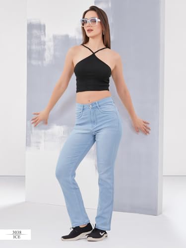 Image of FCK-3 Stretchable Denim High Rise Straight Fit Full Length Classic Jeans for Women