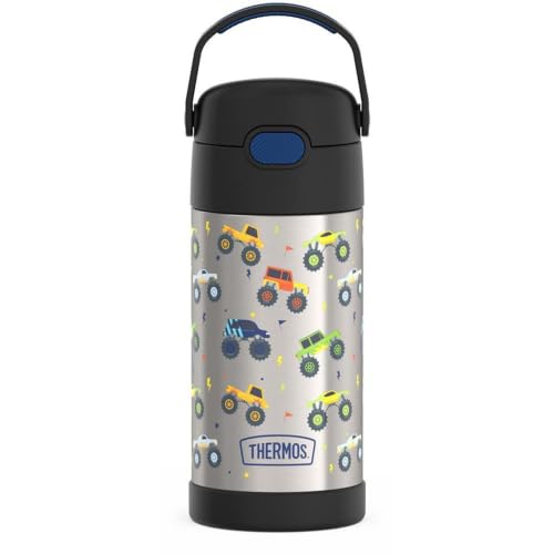 Image of THERMOS FUNTAINER Water Bottle with Straw, 12oz, Monster Trucks