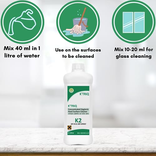 Image of K'TRiQ K2 Hygienic Disinfectant Surface & Floor Cleaner Liquid | Suitable for All Floors (Kitchen, Toilet, Bathroom & Office Surface Cleaner) | Kills 99.9% Germsr (1 Liter,Pack of 3)