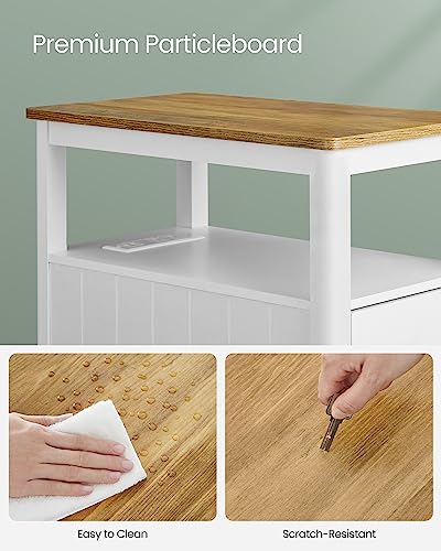 VASAGLE Side Table with Charging Station, Narrow Nightstand with 2 Drawers, Living Room End Table with Storage, for Small Spaces, Coastal Style, Rustic Walnut and Classic White ULET322T14 - Image 10