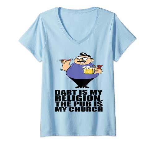 Mujer Dart is my religion the pub is my church Darts jugador Camiseta Cuello V