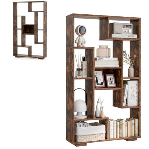 HOMASIS Bibliothèque Géométrique en Bois à 9 Compartiments,Cube avec Étagère Ouvertes,Étagère avec Protection Anti-Basculement, Meuble de Rangement...