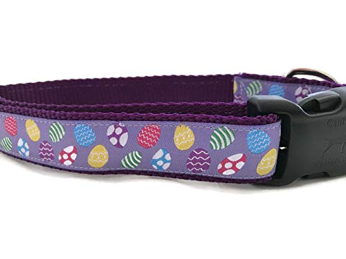 Easter Dog Collar, Caninedesign, Bunny, 1 inch Wide, Adjustable, Nylon, Medium and Large (Purple Eggs, Large 15-22')