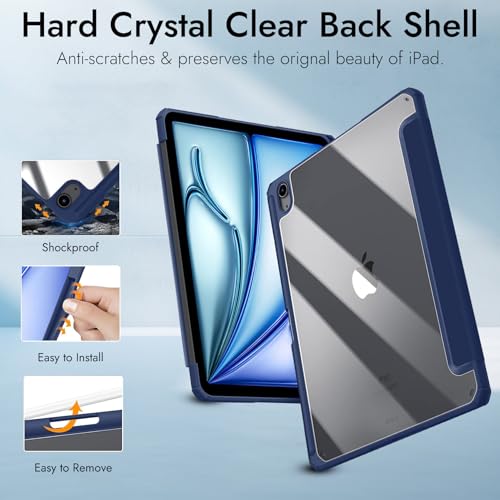 Image of Robustrion Cover for iPad Air 13 inch M4 /M3 /M2 (2026 /2025 /2024) Cover Case with [Pencil Holder] [Transparent Back] Hybrid Case Cover for iPad Air 13 inch [Auto Sleep Wake Support] - Navy