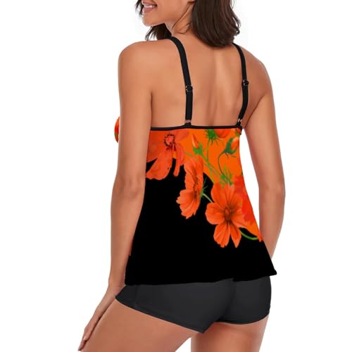Image of Urchics 2026 Women Two Piece Tankini Swimsuit Tummy Control Plus Size Long Torso Top and High Waisted Boyshorts Bathing Suits