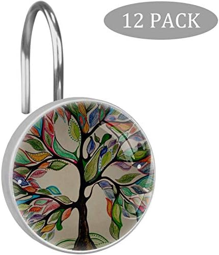 imobaby Shower Curtain Hooks Modern Art Abstract Painting Colorful Tree of Life Print Round Clear Crystal Glass Rust Proof Stainless Steel Hook Art Decorative 12-Pack