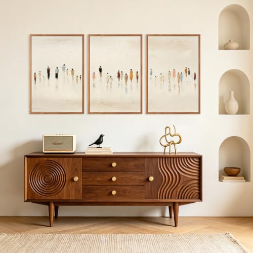Image of CHDITB 3D Textured Human Silhouette Wall Art,Earthy Tone Crowd Figure Decor