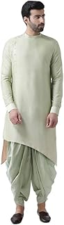 kisah Men's Kurta Dhoti Set, Green Cotton Blend, Solid Dyed Regular Fit Long Sleeves Mandarin Collar-picture-10