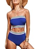 12 Best Off The Shoulder Two Piece Swimsuits for Women Over 50 (2026) 6 Herseas Women's Strapless Bandeau High Cut Bikini Set 2025 Summer Padded High Waist Two Piece Off Shoulder Bathing Suit Blue Large