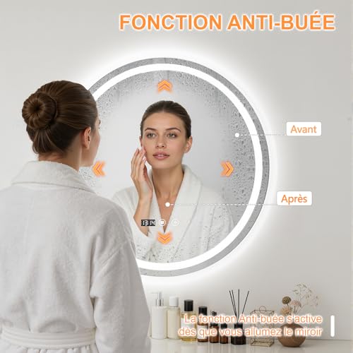 Miroir LED rond 60 x 60 cm anti-buée – DAVID MARKET SHOP