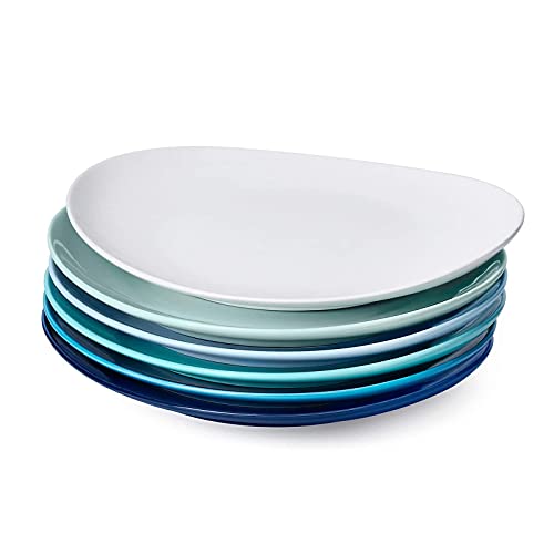 Sweese 150.003 Porcelain Dinner Plates - 11 Inch - Set Of 6, Cool Assorted Colors & Sweese 102.003 Porcelain Bowls - 18 Ounce For Cereal, Salad, Dessert - Set Of 6, Cool Assorted Colors #TOP1