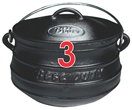 Best Duty Cast Iron Plat (Flat) Potjie Size 3 - Include complementary Lid