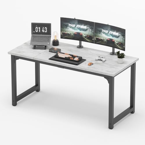 Image of NSdirect 63 inch Large Computer Desk,Modern Simple Style PC Table Office Desk Wide Workstation for Study Writing,Gaming and Home Office,Extra 1 inch Thicker Wooden Tabletop and Black Metal Frame,White+Black