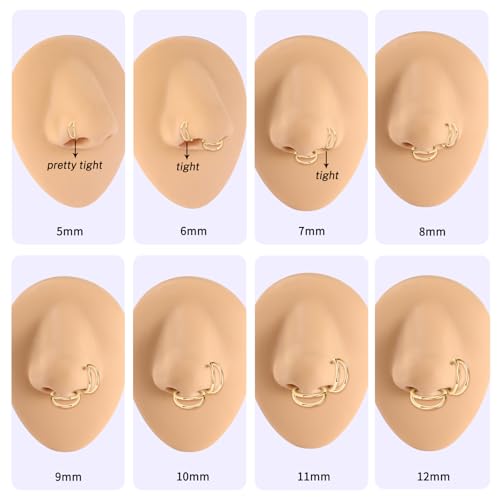 PEAKLINK 5PCS Double Nose Hoop Ring 316L Conch Earring Helix Piercing Septum Nose Jewelry Surgical Steel Cartilage Earrings Nose Clicker Rings Rook Tragus Lobe Lip Piercing Jewelry 6 to 12 mm4