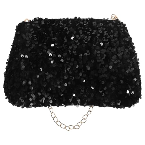 IMIKEYA Bolso de Mano Brillante con Lentejuelas Pequeño para Mujer, Clutch Negro con Correa de Cadena Ajustable, Bolso de Hombro Fiesta y Noche, Tamaño Único