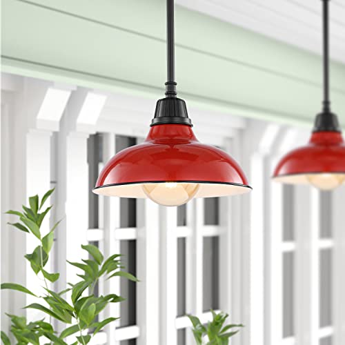 Image of JONATHAN Y Jasper 1-Light Farmhouse 12.25 inch Metal Pendant, Red /Black | Indoor Outdoor Use, Rustic Vintage Dome Shade, Adjustable Height, Kitchen Island Porch Entryway, LED Bulb Included
