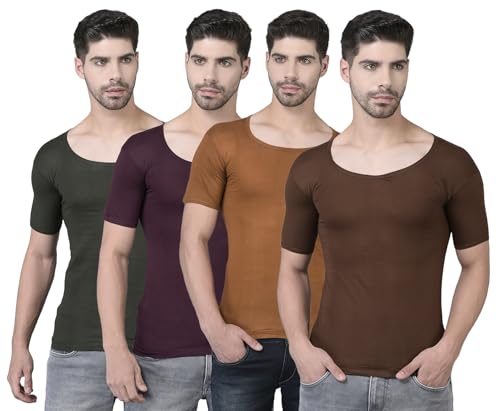 Image of Dollar Lehar Men Combed Cotton Round Neck with Sleeve Vest -Colour May Vary
