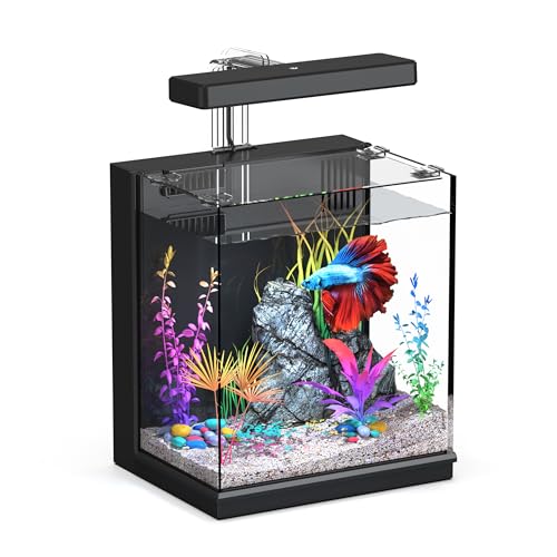 Betta Fish Tank, 2 Gallon All-in-One Aquarium Kit with Filtration & LED Light, Self-Cleaning Aquarium for Beginners, Kids, Desktop Bowl for Home, Office, or Kids Room