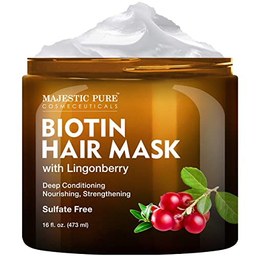 MAJESTIC PURE Biotin Hair Mask for Dry Damaged Hair with Lingonberry Deep Conditioning Hair Treatment, Nourishing, and Strengthening, Sulfate Free, 16 fl oz