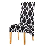 Fundas Sillas XL Comedor Funda Protectora,Raya Geométrica Extraíble Lavable Silla De Comedor Proteger Funda para Cocina Bar Hotel Y Boda (Negro,2 Piezas)
